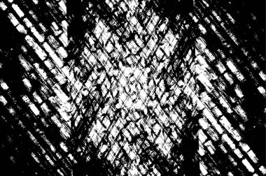 Siyah ve beyaz dokusunun Grunge arka planı. Elementlerin soyut deseni. Tek renkli baskı ve tasarım.