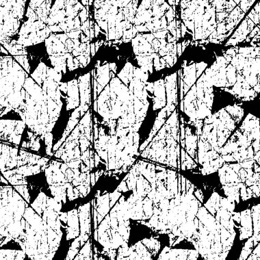 Grunge black and white pattern. Monochrome particles abstract texture. Background of cracks, scuffs, chips, stains, ink spots, lines. Dark design background surface. Gray printing element