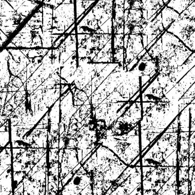 Grunge üst üste biniyor. Soyut siyah-beyaz vektör arkaplanı. Çatlaklarda, noktalarda, noktalarda kirli desenli tek renkli vintage yüzey.  
