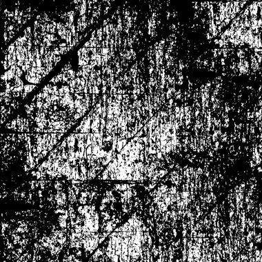 Grunge üst üste biniyor. Soyut siyah-beyaz vektör arkaplanı. Çatlaklarda, noktalarda, noktalarda kirli desenli tek renkli vintage yüzey.  