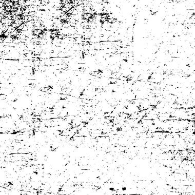 Grunge üst üste biniyor. Soyut siyah-beyaz vektör arkaplanı. Çatlaklarda, noktalarda, noktalarda kirli desenli tek renkli vintage yüzey.  