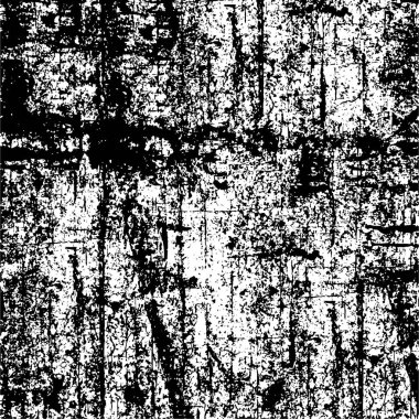 Grunge üst üste biniyor. Soyut siyah-beyaz vektör arkaplanı. Çatlak, leke ve noktalarda kirli desenli tek renkli klasik yüzey. Karanlık korku tarzında eski bir duvar.