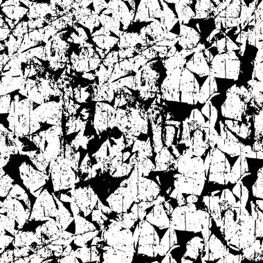 Grunge üst üste biniyor. Soyut siyah-beyaz vektör arkaplanı. Çatlak, leke ve noktalarda kirli desenli tek renkli klasik yüzey. Karanlık korku tarzında eski bir duvar.