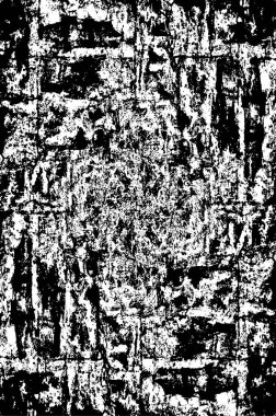 Grunge üst üste biniyor. Soyut siyah-beyaz vektör arkaplanı. Çatlak, leke ve noktalarda kirli desenli tek renkli klasik yüzey. Karanlık korku tarzında eski bir duvar.