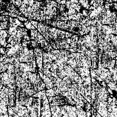 Grunge üst üste biniyor. Soyut siyah-beyaz vektör arkaplanı. Çatlak, leke ve noktalarda kirli desenli tek renkli klasik yüzey. Karanlık korku tarzında eski bir duvar.