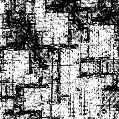 Grunge üst üste biniyor. Soyut siyah-beyaz vektör arkaplanı. Çatlak, leke ve noktalarda kirli desenli tek renkli klasik yüzey. Karanlık korku tarzında eski bir duvar.