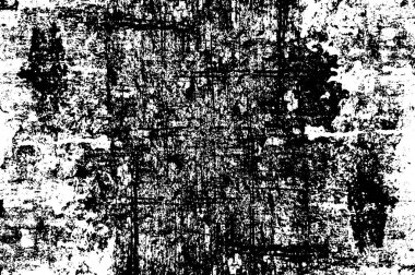 Grunge üst üste biniyor. Soyut siyah-beyaz vektör arkaplanı. Çatlak, leke ve noktalarda kirli desenli tek renkli klasik yüzey. Karanlık korku tarzında eski bir duvar.
