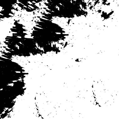 Grunge üst üste biniyor. Soyut siyah-beyaz vektör arkaplanı. Çatlak, leke ve noktalarda kirli desenli tek renkli klasik yüzey. Karanlık korku tarzında eski bir duvar.