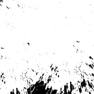 Grunge üst üste biniyor. Soyut siyah-beyaz vektör arkaplanı. Çatlak, leke ve noktalarda kirli desenli tek renkli klasik yüzey. Karanlık korku tarzında eski bir duvar.