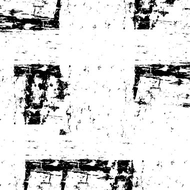 Grunge üst üste biniyor. Soyut siyah-beyaz vektör arkaplanı. Çatlak, leke ve noktalarda kirli desenli tek renkli klasik yüzey. Karanlık korku tarzında eski bir duvar.
