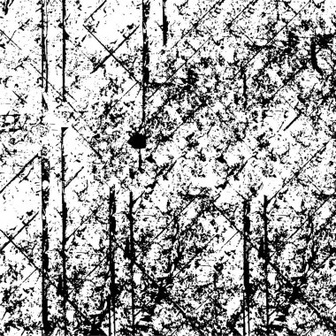 Grunge üst üste biniyor. Soyut siyah-beyaz vektör arkaplanı. Çatlak, leke ve noktalarda kirli desenli tek renkli klasik yüzey. Karanlık korku tarzında eski bir duvar.