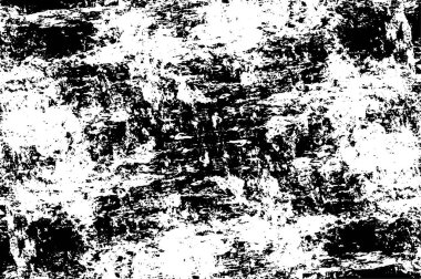 Grunge üst üste biniyor. Soyut siyah-beyaz vektör arkaplanı. Çatlak, leke ve noktalarda kirli desenli tek renkli klasik yüzey. Karanlık korku tarzında eski bir duvar.