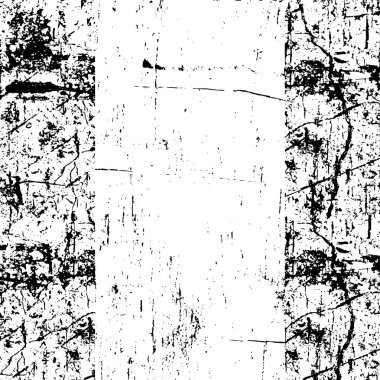Grunge üst üste biniyor. Soyut siyah-beyaz vektör arkaplanı. Çatlak, leke ve noktalarda kirli desenli tek renkli klasik yüzey. Karanlık korku tarzında eski bir duvar.