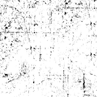 Grunge üst üste biniyor. Soyut siyah-beyaz vektör arkaplanı. Çatlak, leke ve noktalarda kirli desenli tek renkli klasik yüzey. Karanlık korku tarzında eski bir duvar.