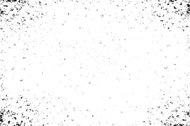 Grunge üst üste biniyor. Soyut siyah-beyaz vektör arkaplanı. Çatlak, leke ve noktalarda kirli desenli tek renkli klasik yüzey. Karanlık korku tarzında eski bir duvar.