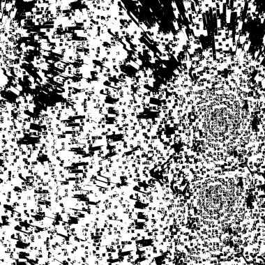 Grunge üst üste biniyor. Soyut siyah-beyaz vektör arkaplanı. Çatlak, leke ve noktalarda kirli desenli tek renkli klasik yüzey. Karanlık korku tarzında eski bir duvar.