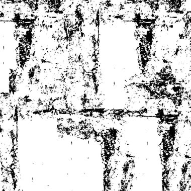 Grunge üst üste biniyor. Soyut siyah-beyaz vektör arkaplanı. Çatlak, leke ve noktalarda kirli desenli tek renkli klasik yüzey. Karanlık korku tarzında eski bir duvar.