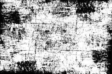 Grunge üst üste biniyor. Soyut siyah-beyaz vektör arkaplanı. Çatlak, leke ve noktalarda kirli desenli tek renkli klasik yüzey. Karanlık korku tarzında eski bir duvar.