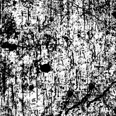 Grunge üst üste biniyor. Soyut siyah-beyaz vektör arkaplanı. Çatlak, leke ve noktalarda kirli desenli tek renkli klasik yüzey. Karanlık korku tarzında eski bir duvar.