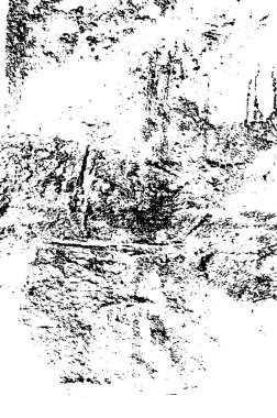 Grunge üst üste biniyor. Soyut siyah-beyaz vektör arkaplanı. Çatlak, leke ve noktalarda kirli desenli tek renkli klasik yüzey. Karanlık korku tarzında eski bir duvar.