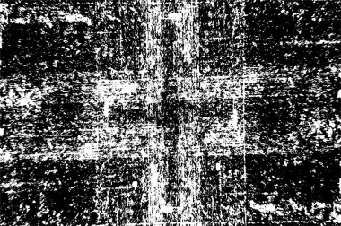 Grunge üst üste biniyor. Soyut siyah-beyaz vektör arkaplanı. Çatlak, leke ve noktalarda kirli desenli tek renkli klasik yüzey. Karanlık korku tarzında eski bir duvar.