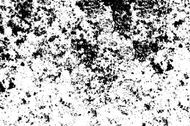 Grunge üst üste biniyor. Soyut siyah-beyaz vektör arkaplanı. Çatlak, leke ve noktalarda kirli desenli tek renkli klasik yüzey. Karanlık korku tarzında eski bir duvar.