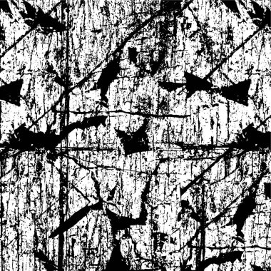 Grunge üst üste biniyor. Soyut siyah-beyaz vektör arkaplanı. Çatlak, leke ve noktalarda kirli desenli tek renkli klasik yüzey. Karanlık korku tarzında eski bir duvar.
