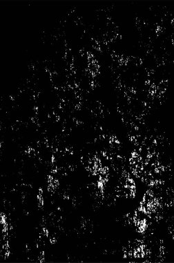 Grunge üst üste biniyor. Soyut siyah-beyaz vektör arkaplanı. Çatlak, leke ve noktalarda kirli desenli tek renkli klasik yüzey. Karanlık korku tarzında eski bir duvar.