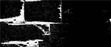 Grunge üst üste biniyor. Soyut siyah-beyaz vektör arkaplanı. Çatlak, leke ve noktalarda kirli desenli tek renkli klasik yüzey. Karanlık korku tarzında eski bir duvar.