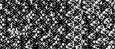 Grunge üst üste biniyor. Soyut siyah-beyaz vektör arkaplanı. Çatlak, leke ve noktalarda kirli desenli tek renkli klasik yüzey. Karanlık korku tarzında eski bir duvar.