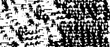 Grunge üst üste biniyor. Soyut siyah-beyaz vektör arkaplanı. Çatlak, leke ve noktalarda kirli desenli tek renkli klasik yüzey. Karanlık korku tarzında eski bir duvar.