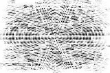 Grunge üst üste biniyor. Soyut siyah-beyaz vektör arkaplanı. Çatlak, leke ve noktalarda kirli desenli tek renkli klasik yüzey. Karanlık korku tarzında eski bir duvar.