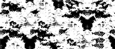 Soyut siyah-beyaz vektör arkaplanı. Grunge üst üste biniyor. Çatlak, leke ve noktalarda kirli desenli tek renkli klasik yüzey. Sıkıntılı kaplama dokusu.