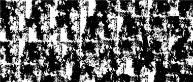 Soyut siyah-beyaz vektör arkaplanı. Grunge üst üste biniyor. Çatlak, leke ve noktalarda kirli desenli tek renkli klasik yüzey. Sıkıntılı kaplama dokusu.