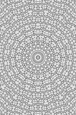 Soyut siyah-beyaz boyalı kaleydoskopik arka plan. Fütürist psikedelik hipnotik arkaplan deseni ve doku. Etnik çiçekli süs mandala. 