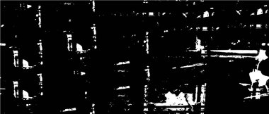 Grunge üst üste biniyor. Soyut siyah-beyaz vektör arkaplanı. Çatlak, leke ve noktalarda kirli desenli tek renkli klasik yüzey. Karanlık korku tarzında eski bir duvar.
