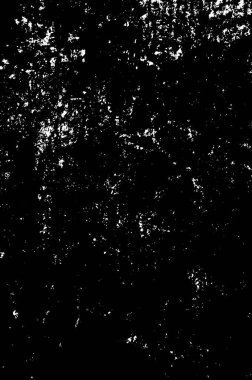 Grunge üst üste biniyor. Soyut siyah-beyaz vektör arkaplanı. Çatlak, leke ve noktalarda kirli desenli tek renkli klasik yüzey. Karanlık korku tarzında eski bir duvar.