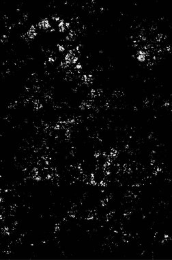 Grunge üst üste biniyor. Soyut siyah-beyaz vektör arkaplanı. Çatlak, leke ve noktalarda kirli desenli tek renkli klasik yüzey. Karanlık korku tarzında eski bir duvar.