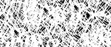 Grunge üst üste biniyor. Soyut siyah-beyaz vektör arkaplanı. Çatlak, leke ve noktalarda kirli desenli tek renkli klasik yüzey. Karanlık korku tarzında eski bir duvar.