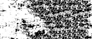 Grunge üst üste biniyor. Soyut siyah-beyaz vektör arkaplanı. Çatlak, leke ve noktalarda kirli desenli tek renkli klasik yüzey. Karanlık korku tarzında eski bir duvar.