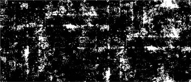 Grunge siyah beyaz. Tek renkli vektör dokusu. Mürekkep lekeleri, çatlaklar, solgunluk. Eskimiş kumlu şablonu üst üste koy. Duvarı yenile, arka plan çizildi