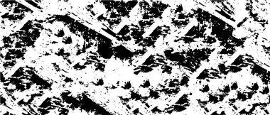 Grunge siyah beyaz. Tek renkli vektör dokusu. Mürekkep lekeleri, çatlaklar, solgunluk. Eskimiş kumlu şablonu üst üste koy. Duvarı yenile, arka plan çizildi
