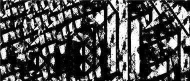 Grunge siyah beyaz. Tek renkli vektör dokusu. Mürekkep lekeleri, çatlaklar, solgunluk. Eskimiş kumlu şablonu üst üste koy. Duvarı yenile, arka plan çizildi