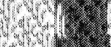 Grunge siyah beyaz. Tek renkli vektör dokusu. Mürekkep lekeleri, çatlaklar, solgunluk. Eskimiş kumlu şablonu üst üste koy. Duvarı yenile, arka plan çizildi