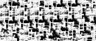 Siyah-beyaz grunge vektör arka planı. Leke ve çatlaklardan gelen tek renkli doku geniş ekran. Tasarım ve yazdırma için soyut ögeler