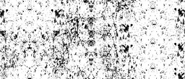 Grunge üst üste biniyor. Soyut siyah-beyaz vektör arkaplanı. Çatlak, leke ve noktalarda kirli desenli tek renkli klasik yüzey. Karanlık korku tarzında eski bir duvar.