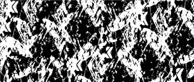 Grunge üst üste biniyor. Soyut siyah-beyaz vektör arkaplanı. Çatlaklarda, noktalarda, noktalarda kirli desenli tek renkli vintage yüzey. 