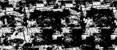 Grunge üst üste biniyor. Soyut siyah-beyaz vektör arkaplanı. Çatlaklarda, noktalarda, noktalarda kirli desenli tek renkli vintage yüzey.