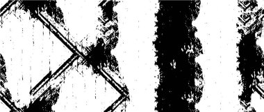 Grunge üst üste biniyor. Soyut siyah-beyaz vektör arkaplanı. Çatlaklarda, noktalarda, noktalarda kirli desenli tek renkli vintage yüzey.