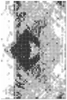 Yarı ton deseni. Grafik vektör arkaplanı. Noktalı noktaların beyaz arkaplanda soyut mozaiği